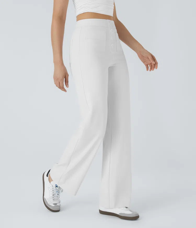 Women’s Straight Leg Pants with High-Rise and Pockets