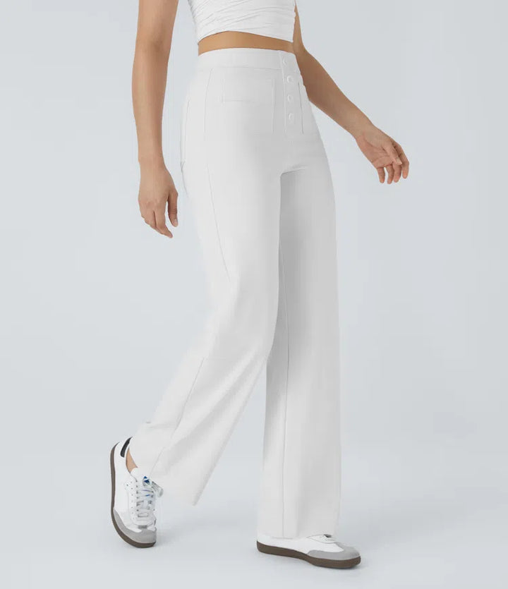 Women’s Straight Leg Pants with High-Rise and Pockets