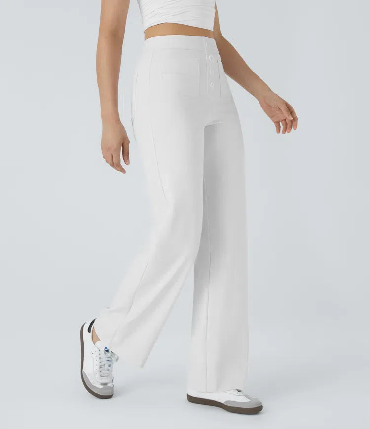 Women’s Straight Leg Pants with High-Rise and Pockets