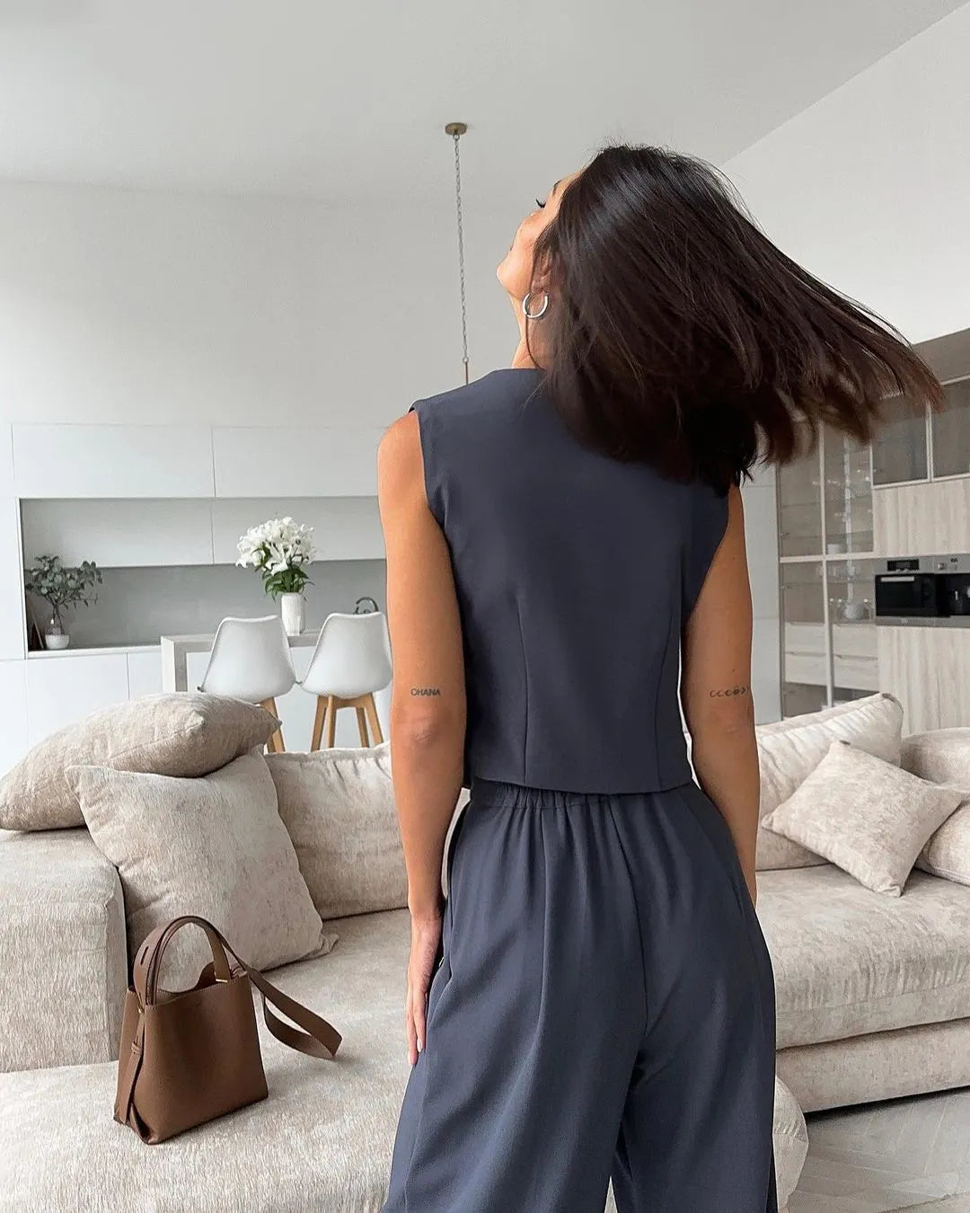 Women’s Formal with V-Neck Vest and Wide-Leg Pants