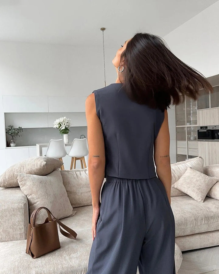 Women’s Formal with V-Neck Vest and Wide-Leg Pants
