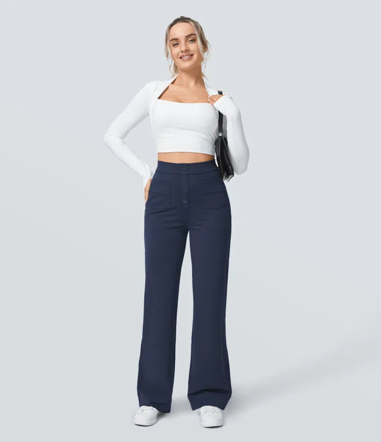 Women’s Straight Leg Pants with High-Rise and Pockets