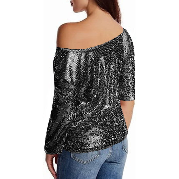 Women’s Sequin One-Shoulder Top with Asymmetrical Neckline