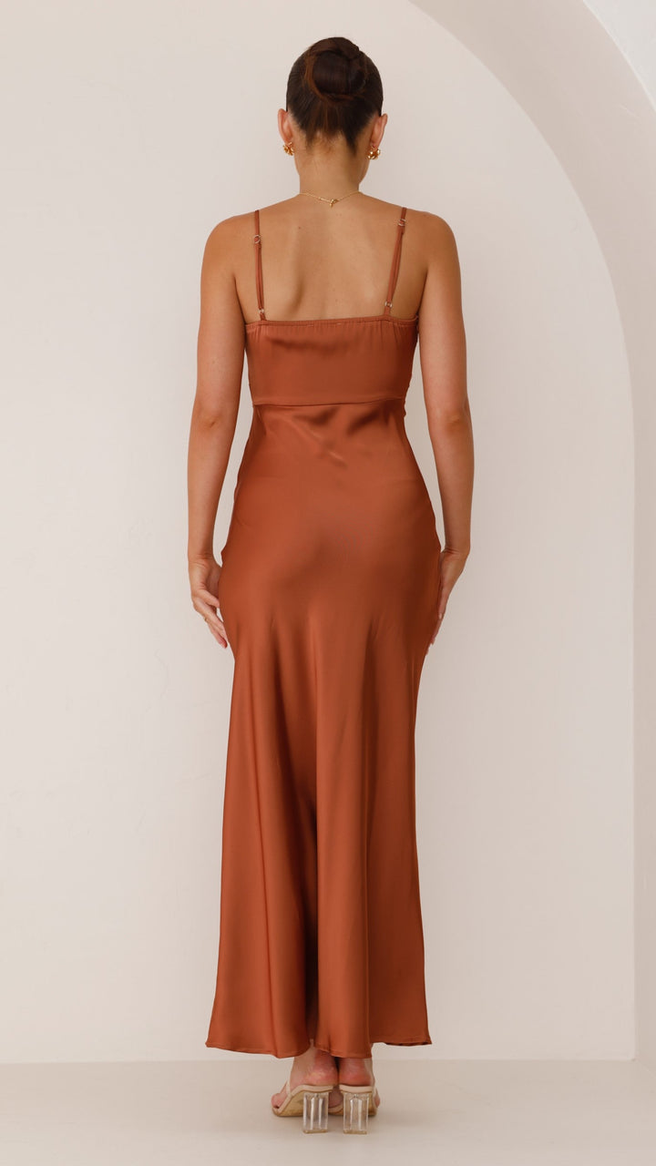Women’s Satin Cocktail Maxi Dress with Side Split