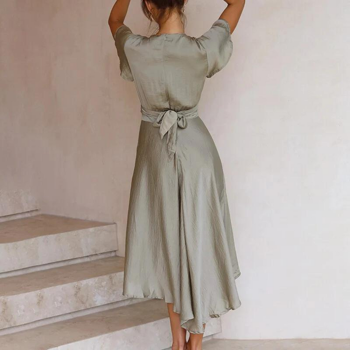 Women’s Flutter Sleeves Midi Dress with Twist Front