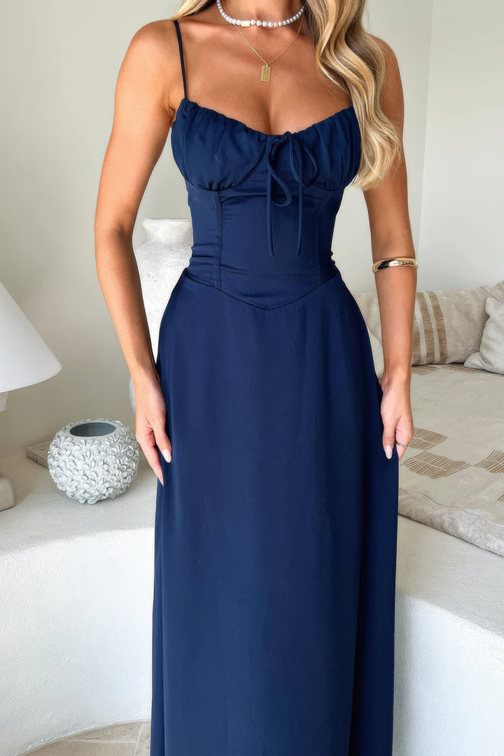 Women’s Tie-Front Maxi Corset Dress with Spaghetti Straps