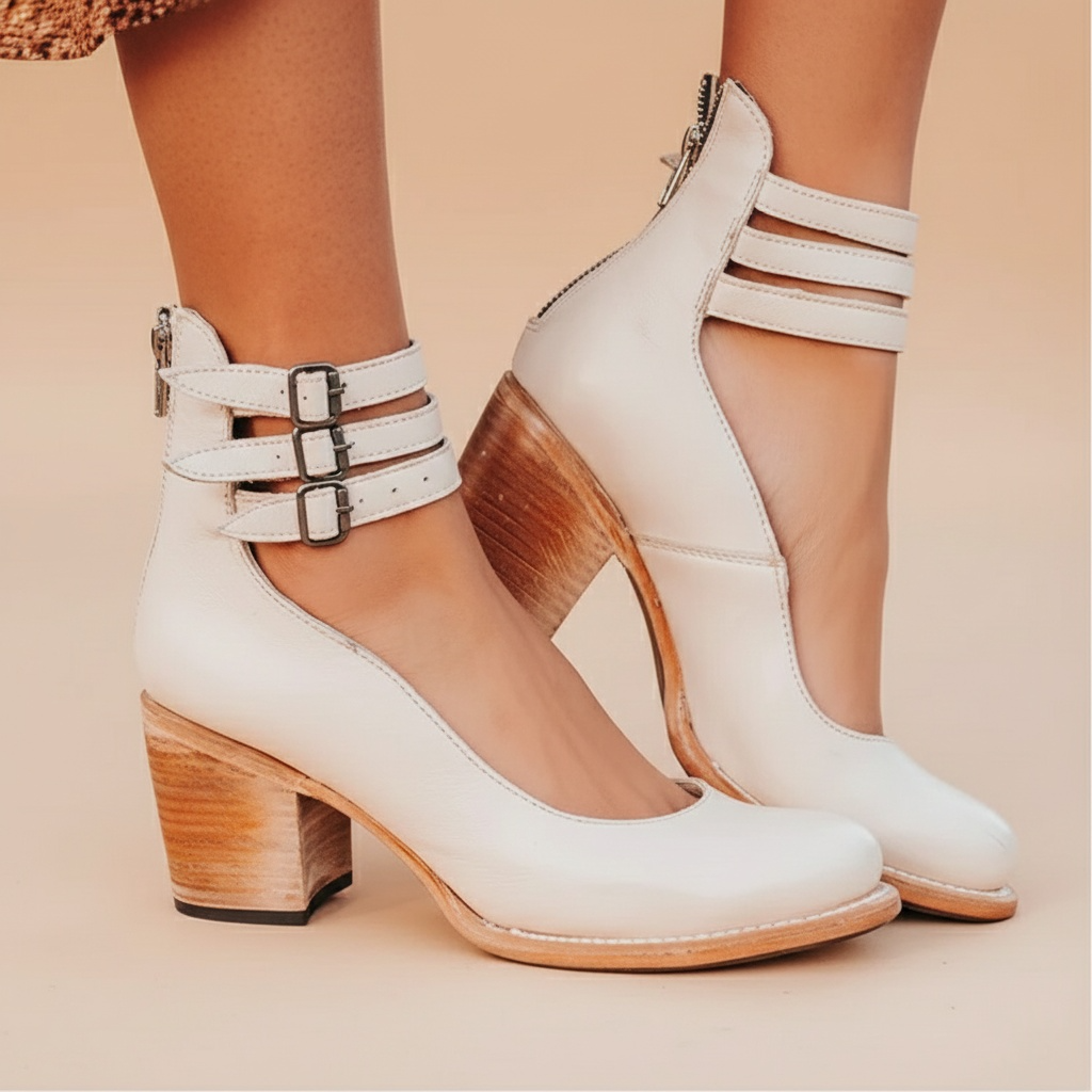 Women’s Closed Toe Block Heels with Double Ankle Straps
