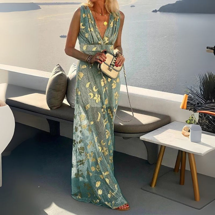 Women’s Boho Cocktail Maxi Dress with V-Neck