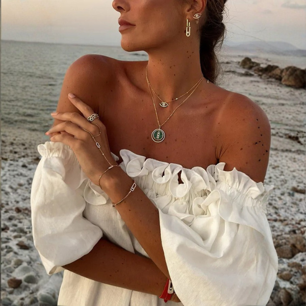 Women’s Off-Shoulder Ruffle Maxi Dress with Side Split