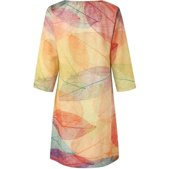 Women’s V-Neck A-Line Printed Mini Dress with Three-quarter Sleeves
