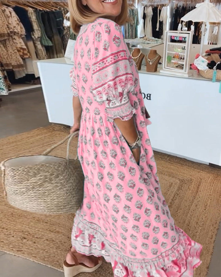 Women’s Printed V-Neck Maxi Dress