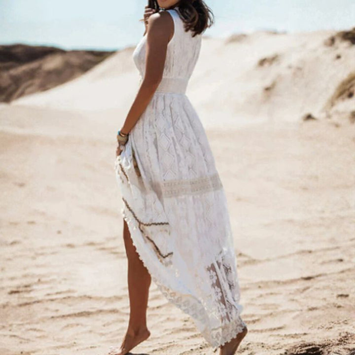 Women’s Sleeveless Boho Maxi Dress with V-neck