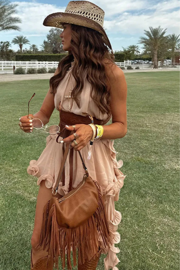 Women’s High Neck Top and Ruffle Mini Skirt Set