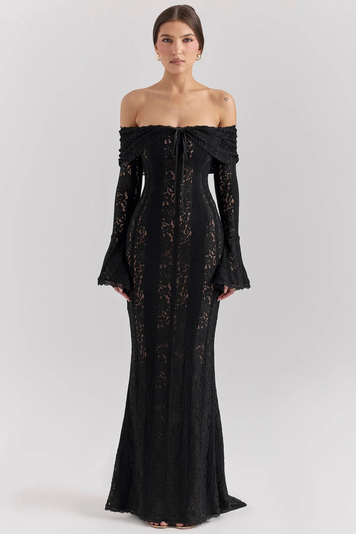 Women’s Off-Shoulder Lace Evening Maxi Dress