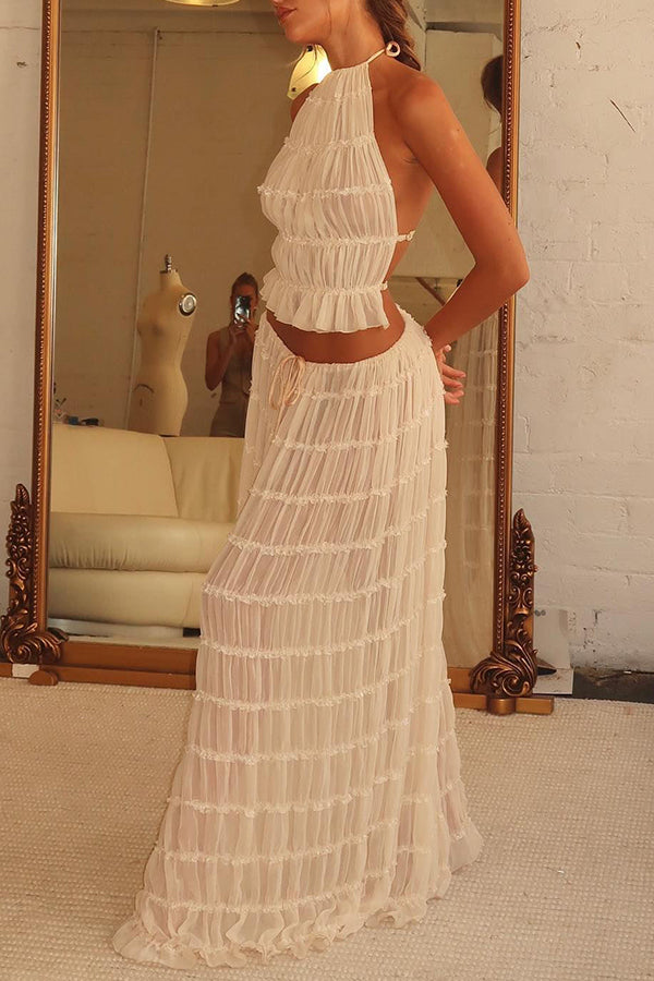 Women’s Ruched Two-Piece Set with Halter Top & Maxi Skirt