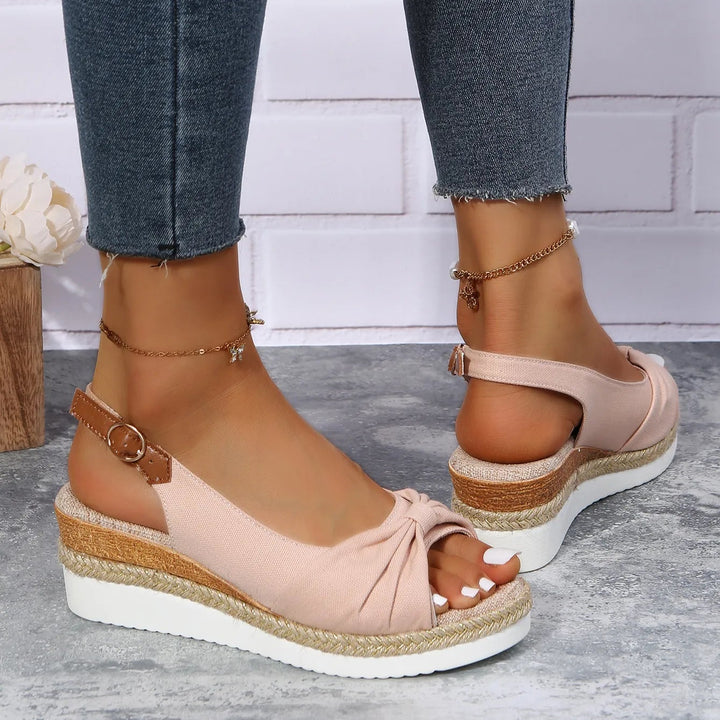 Women’s Knotted Slingback Wedge Sandals with Open-Toe