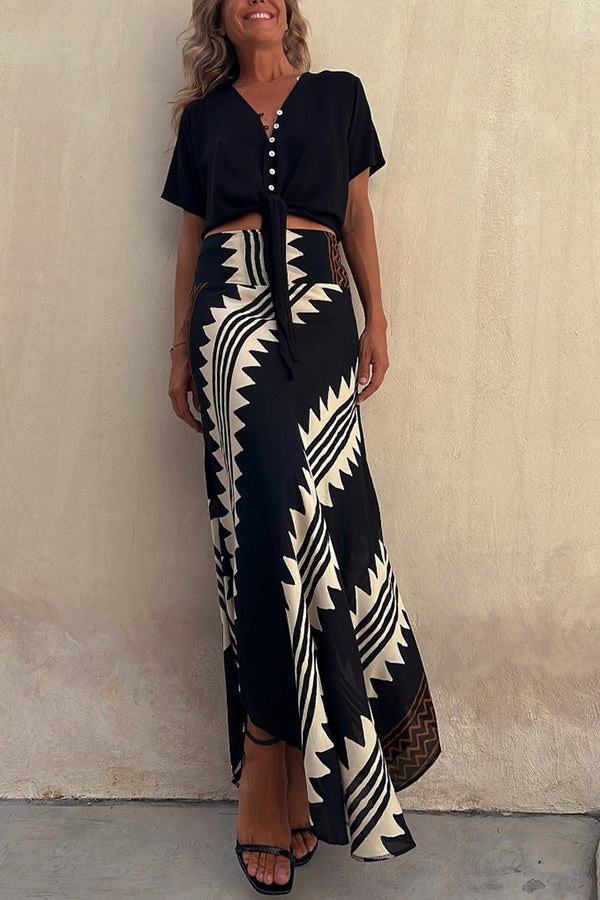 Asymmetrical Maxi Skirt & Button-Tie Top Set