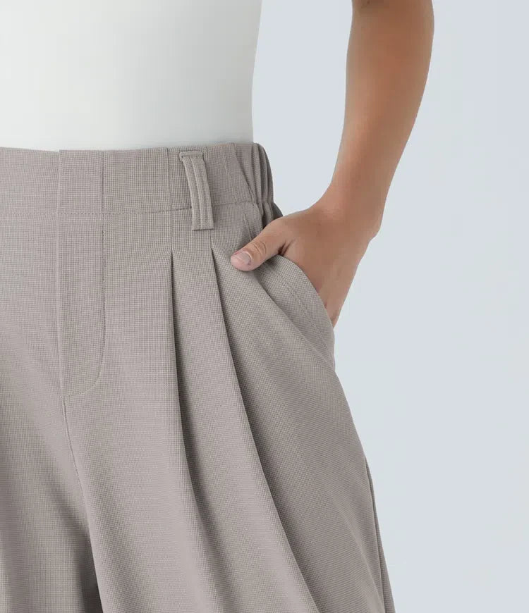 Women’s Pleated High-Rise Waist Trousers with Wide Legs
