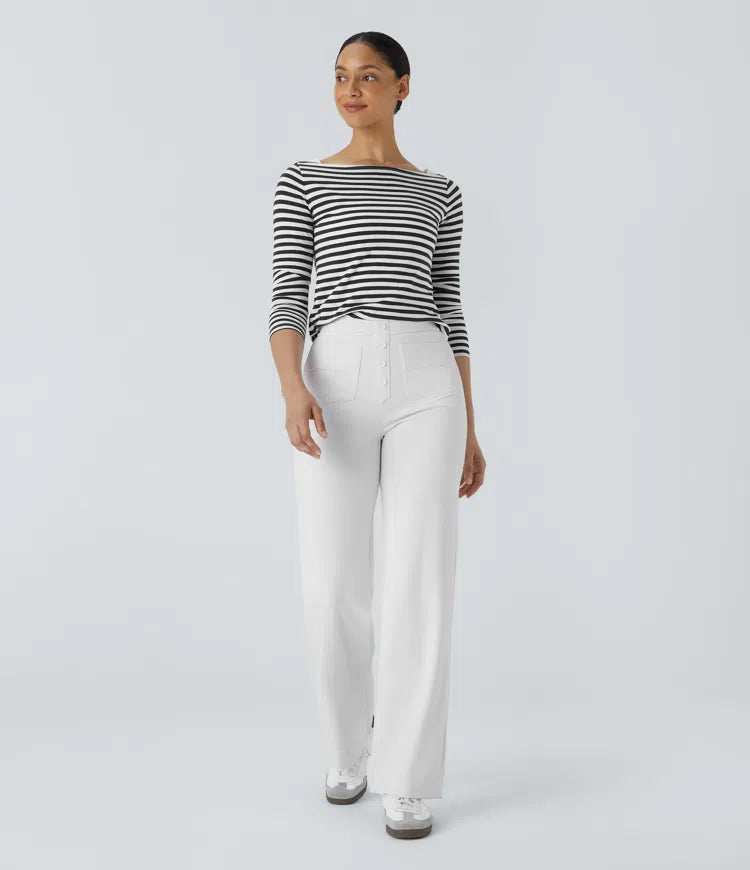 Women’s Straight Leg Pants with High-Rise and Pockets