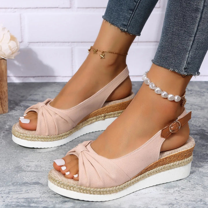 Women’s Knotted Slingback Wedge Sandals with Open-Toe