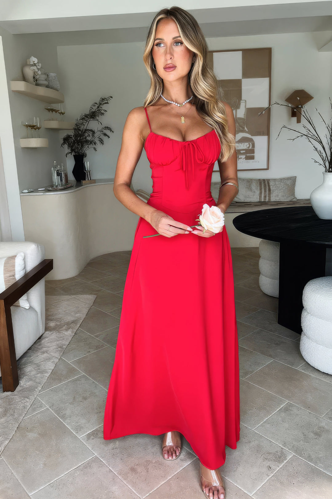 Women’s Tie-Front Maxi Corset Dress with Spaghetti Straps