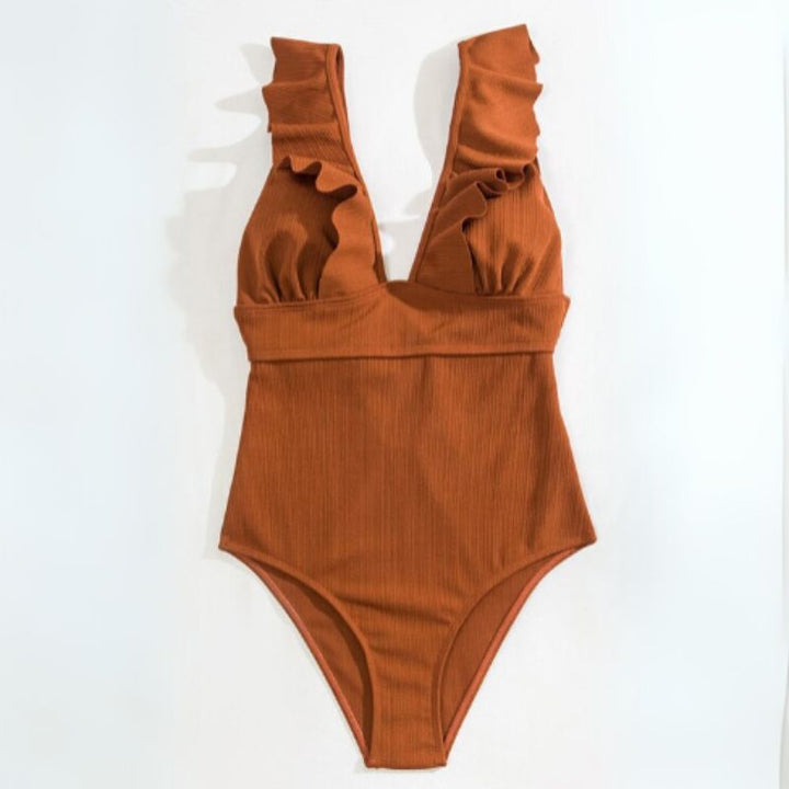 Women’s V-Neck One-Piece Swimsuit with Back Tie