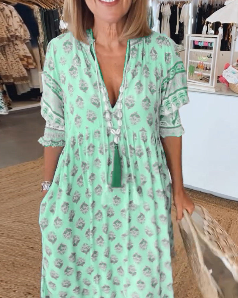 Women’s Printed V-Neck Maxi Dress