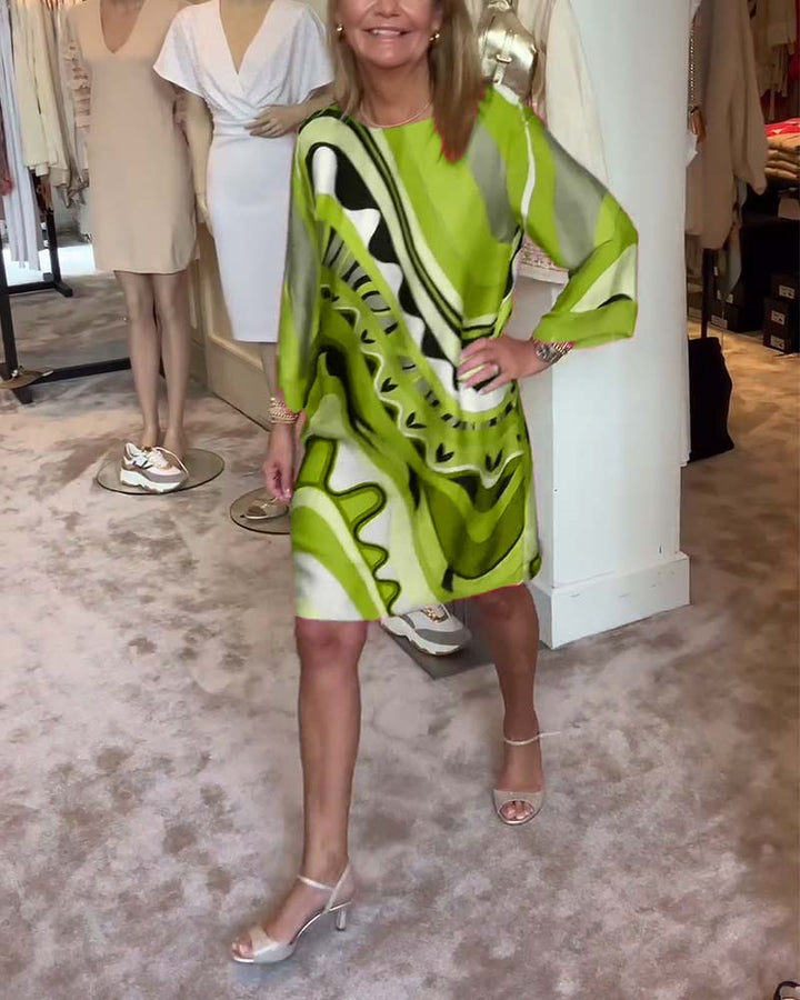 Printed Shift Dress with Flowing Sleeves