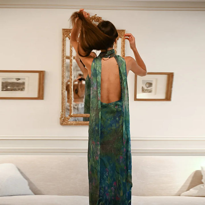 Women’s Keyhole Evening Maxi Dress with Halter Neck
