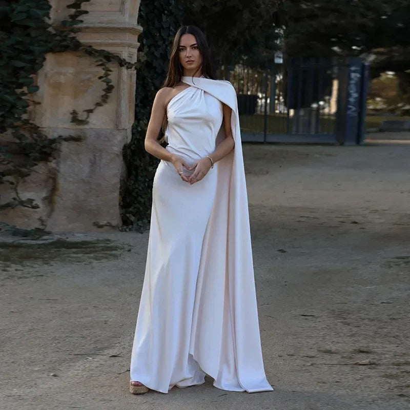 Women’s Satin One-Shoulder Cocktail Maxi Dress with Open Back