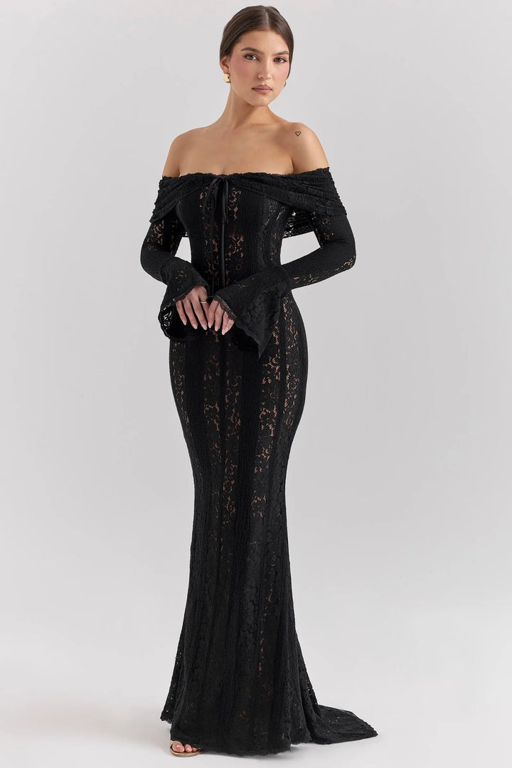 Women’s Off-Shoulder Lace Evening Maxi Dress