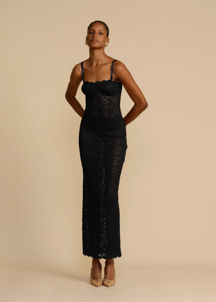 Women’s Lace Floral Embroidered Maxi Dress with Back Split