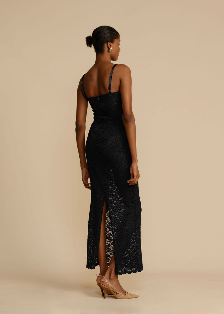 Women’s Lace Floral Embroidered Maxi Dress with Back Split