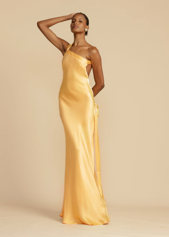 Women’s Asymmetric One-Shoulder Satin Maxi Gown with Open Back