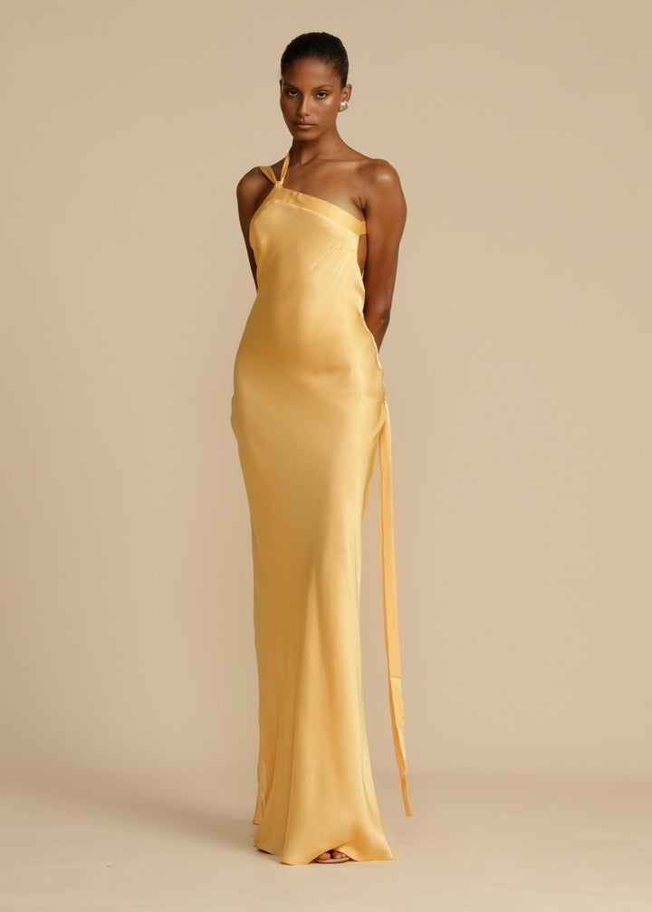 Women’s Asymmetric One-Shoulder Satin Maxi Gown with Open Back