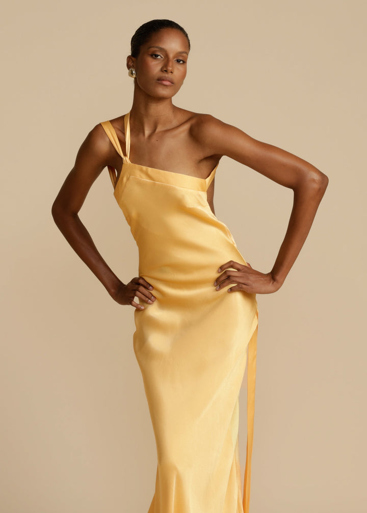 Women’s Asymmetric One-Shoulder Satin Maxi Gown with Open Back