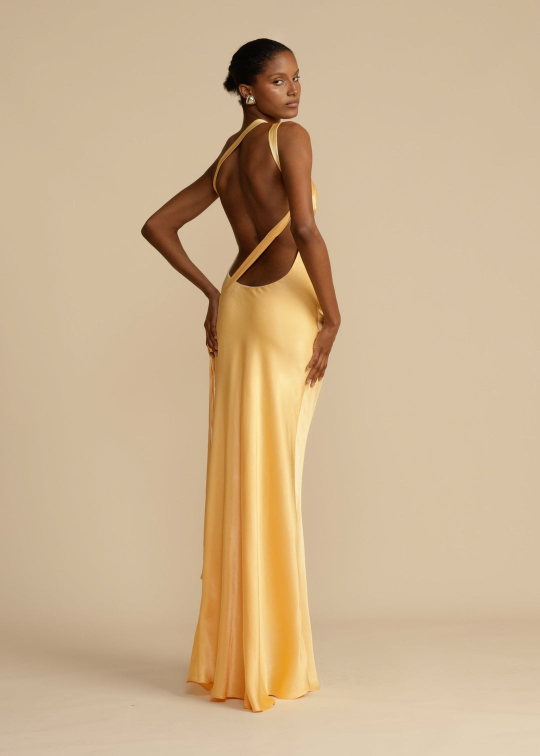 Women’s Asymmetric One-Shoulder Satin Maxi Gown with Open Back