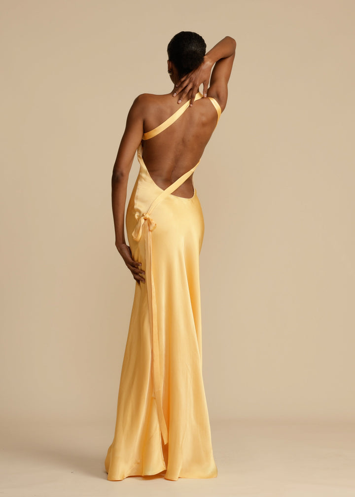 Women’s Asymmetric One-Shoulder Satin Maxi Gown with Open Back