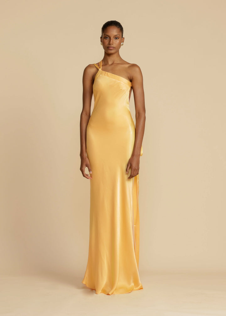 Women’s Asymmetric One-Shoulder Satin Maxi Gown with Open Back