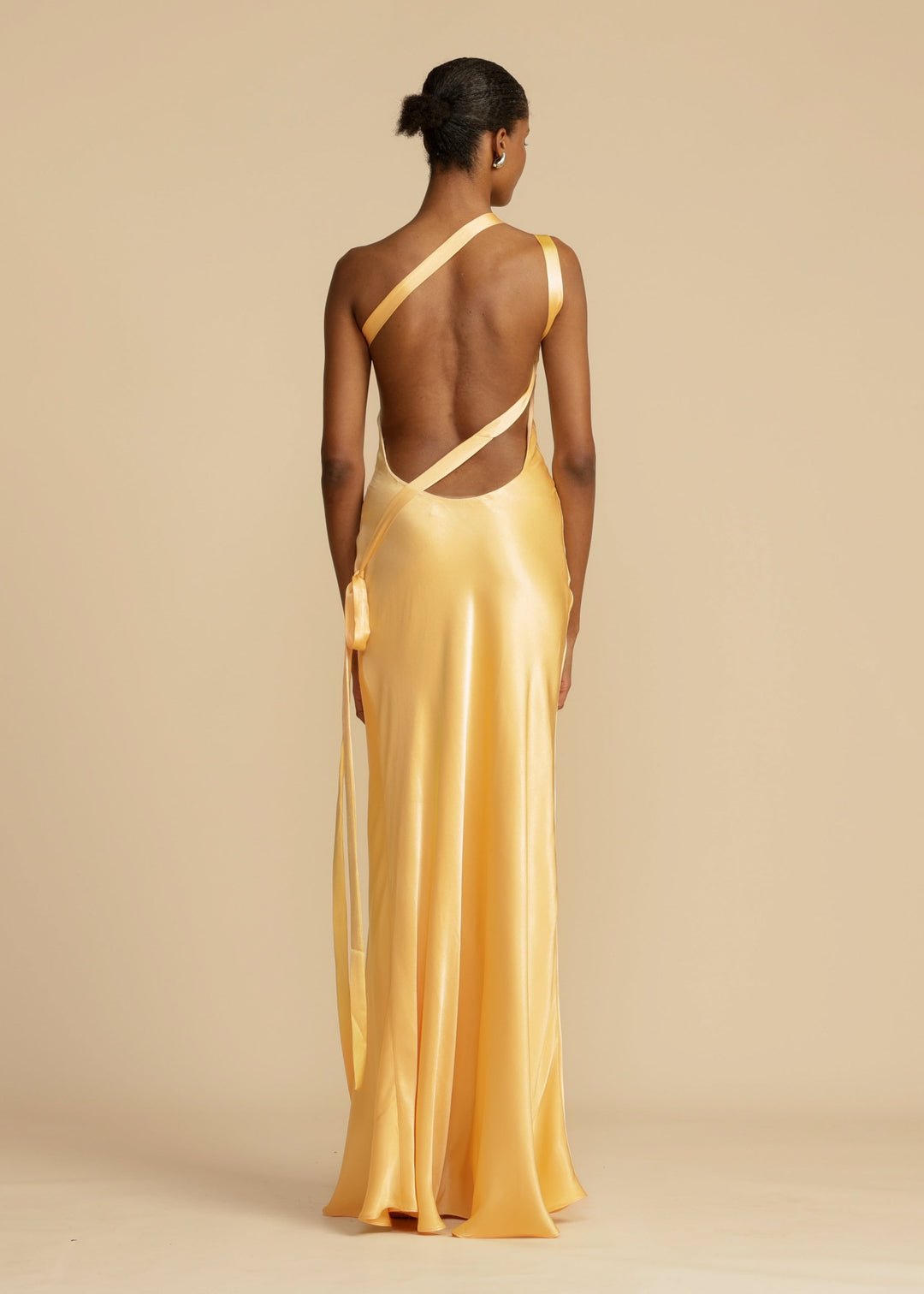Women’s Asymmetric One-Shoulder Satin Maxi Gown with Open Back