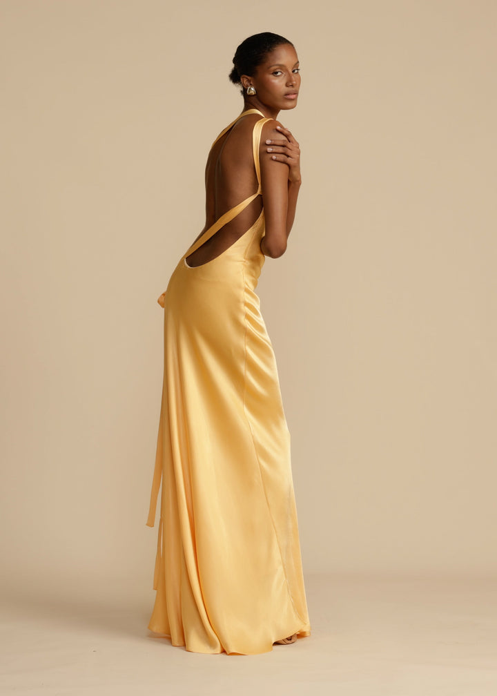 Women’s Asymmetric One-Shoulder Satin Maxi Gown with Open Back