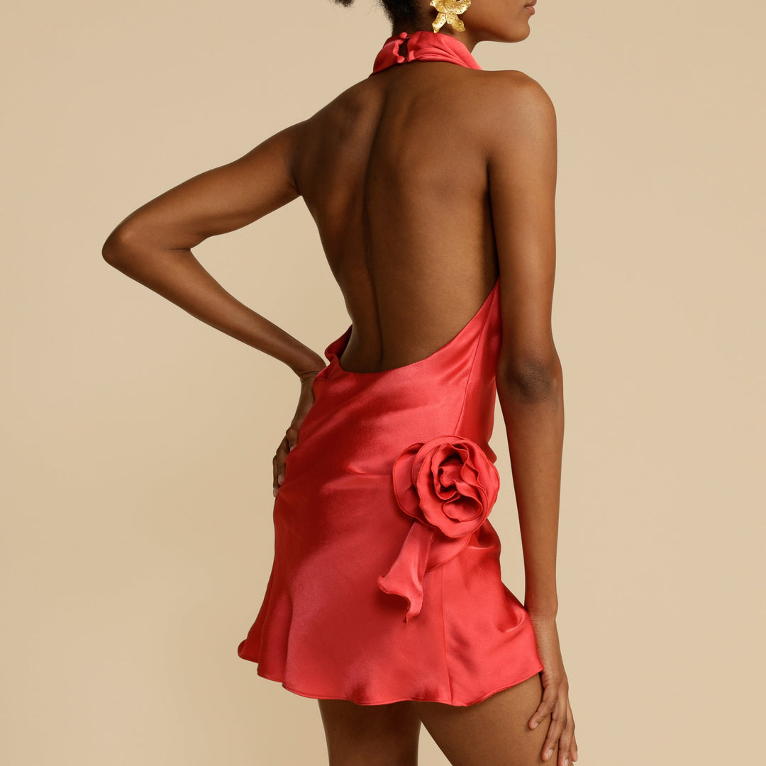 Women’s Satin Halter Cowl-Neck Mini Dress with Open Back