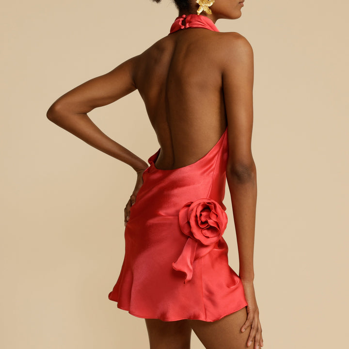 Women’s Satin Halter Cowl-Neck Mini Dress with Open Back