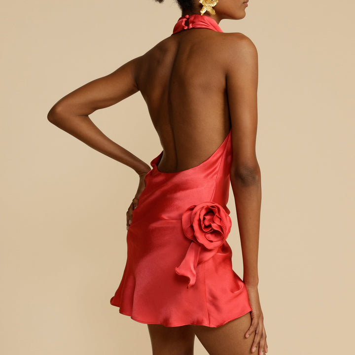 Women’s Satin Halter Cowl-Neck Mini Dress with Open Back