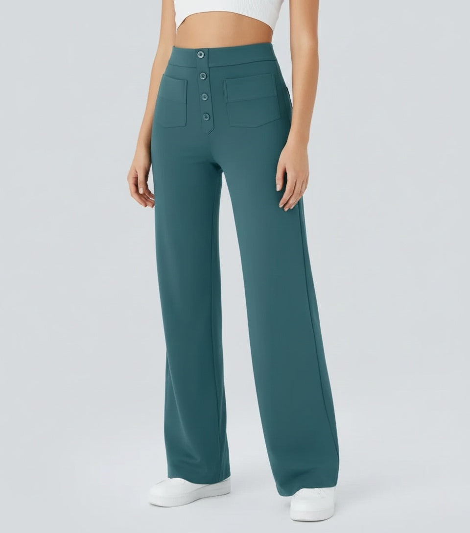Women’s Straight Leg Pants with High-Rise and Pockets