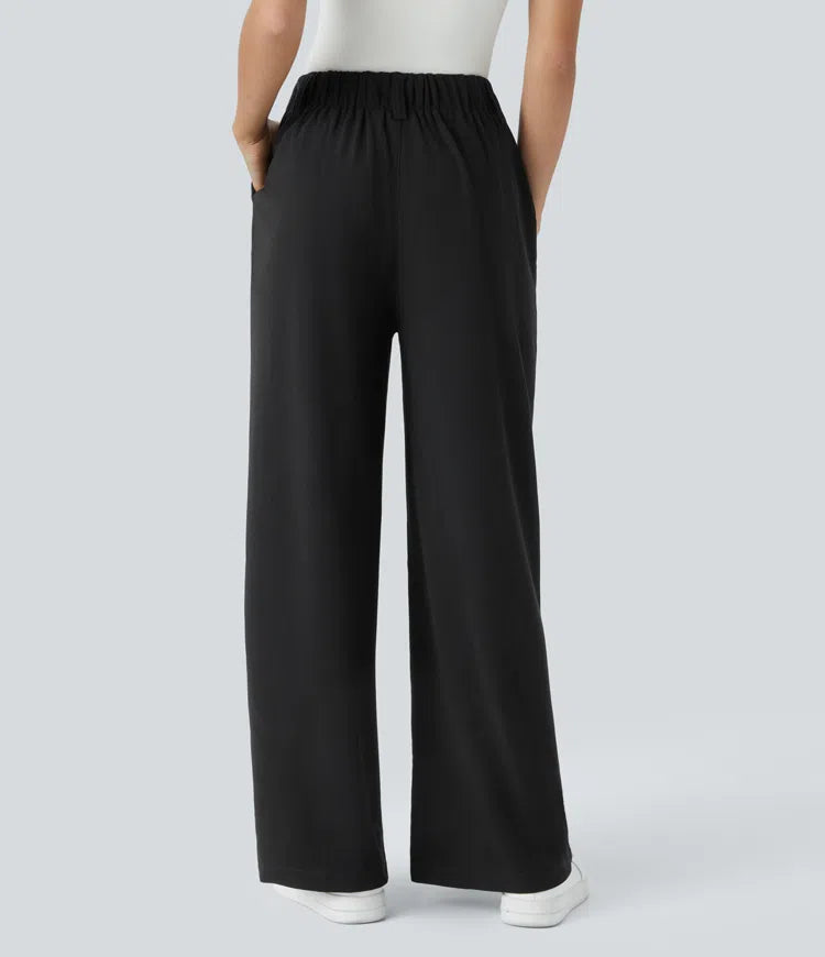 Women’s Pleated High-Rise Waist Trousers with Wide Legs