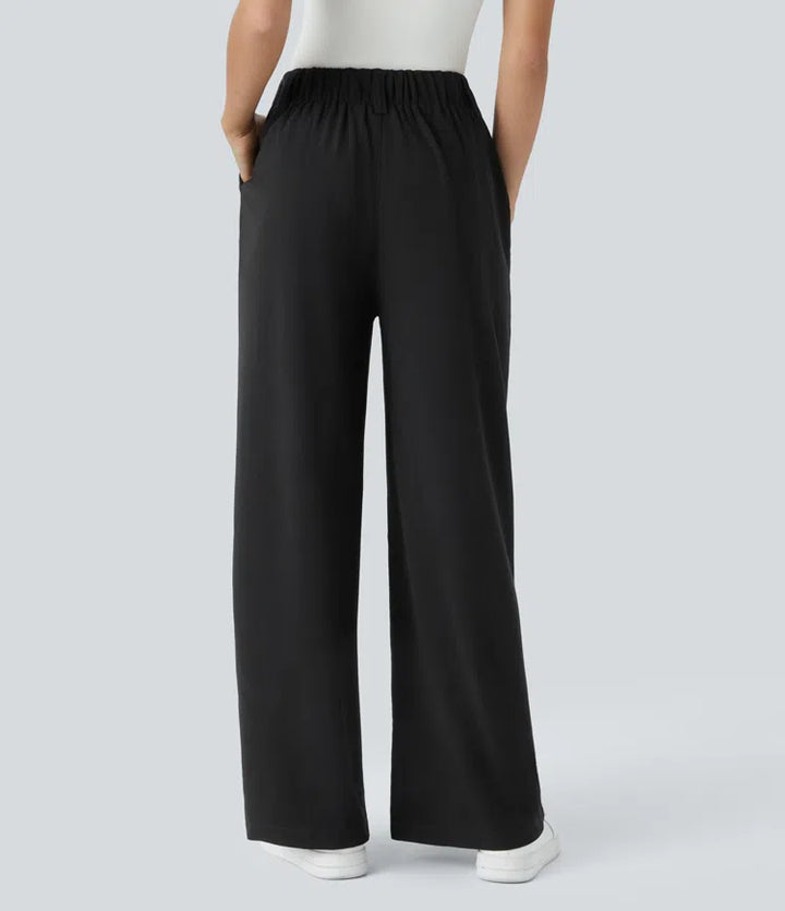 Women’s Pleated High-Rise Waist Trousers with Wide Legs