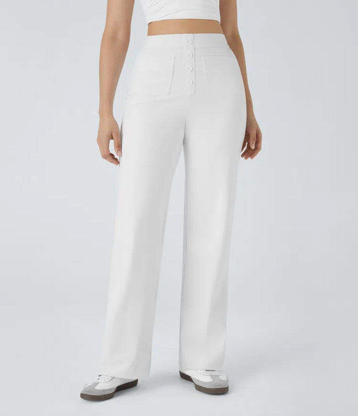 Women’s Straight Leg Pants with High-Rise and Pockets