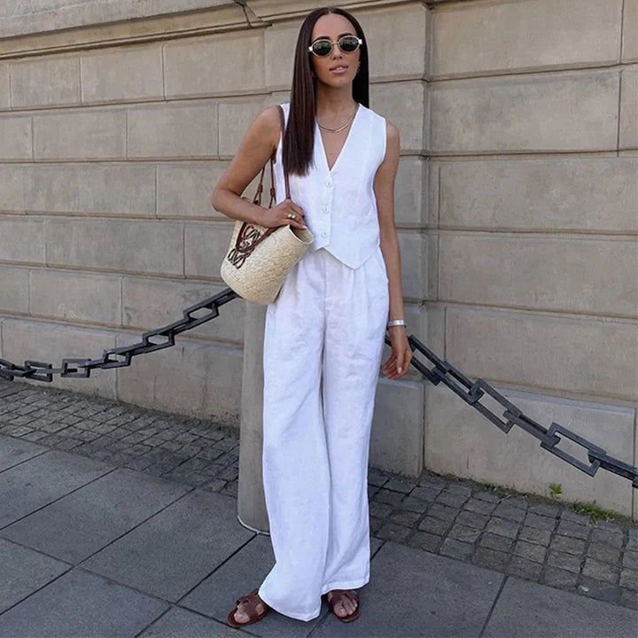 Women’s Linen Formal Waistcoat and Trousers Set