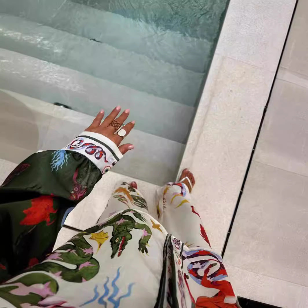 Women’s Linen Printed Two-Piece Set with Pants